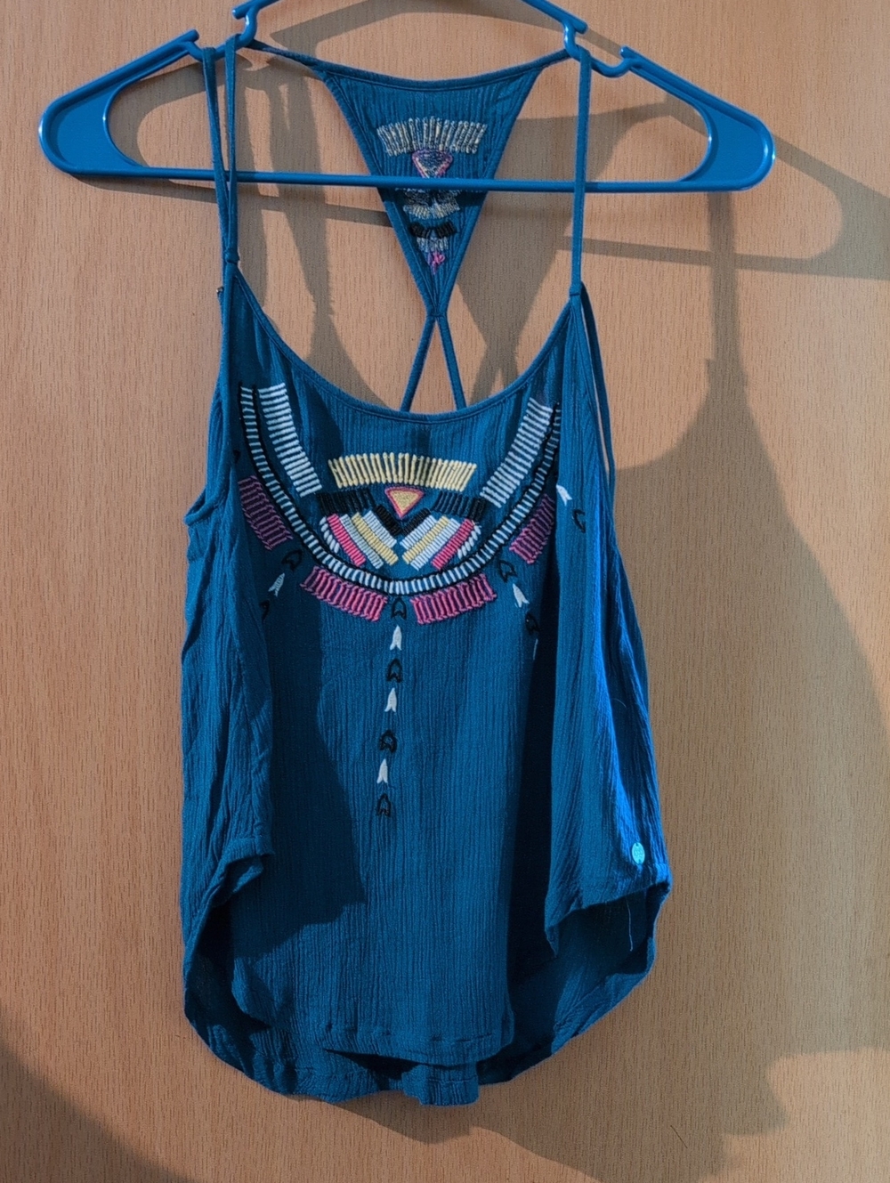 Rip Curl Teal Blue Embroidered Racerback Camisole 100 Percent Viscose